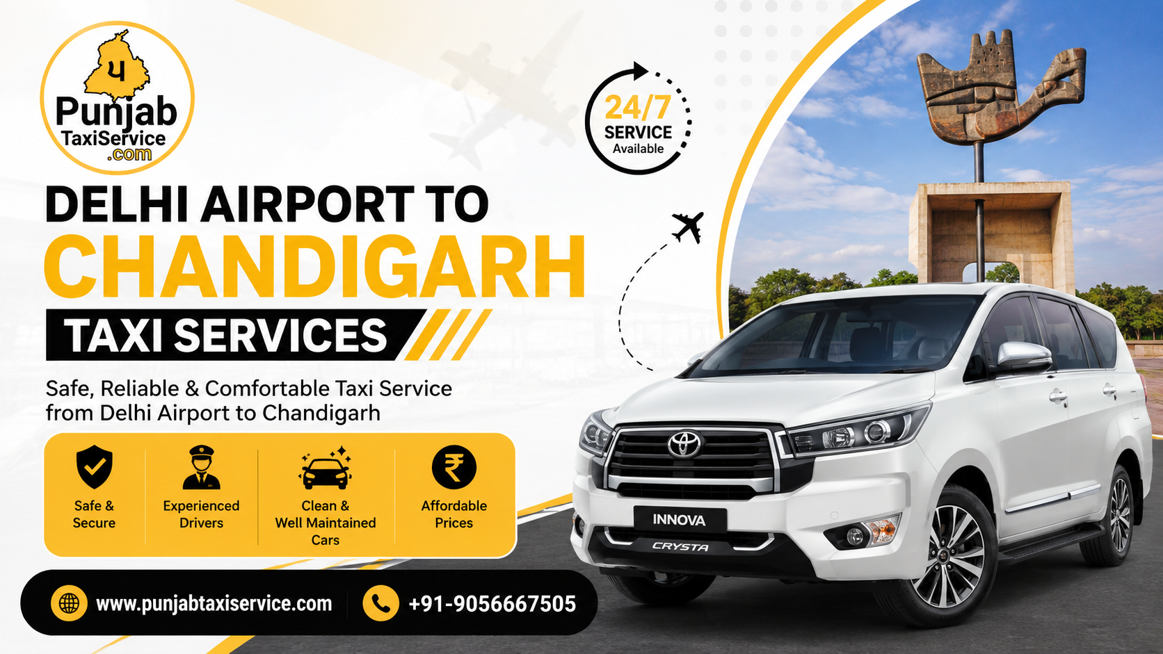 Delhi Airport to Chandigarh Taxi Services | Punjab Taxi Service