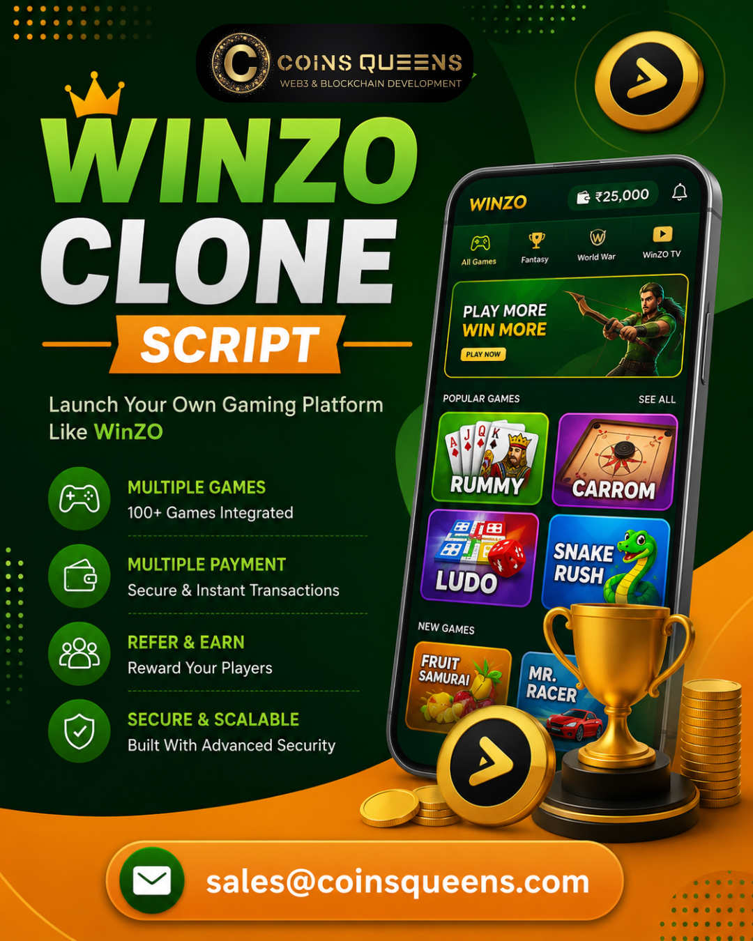 Winzo Clone Script – Launch Your Real Money Gaming Platform with CoinsQueens
