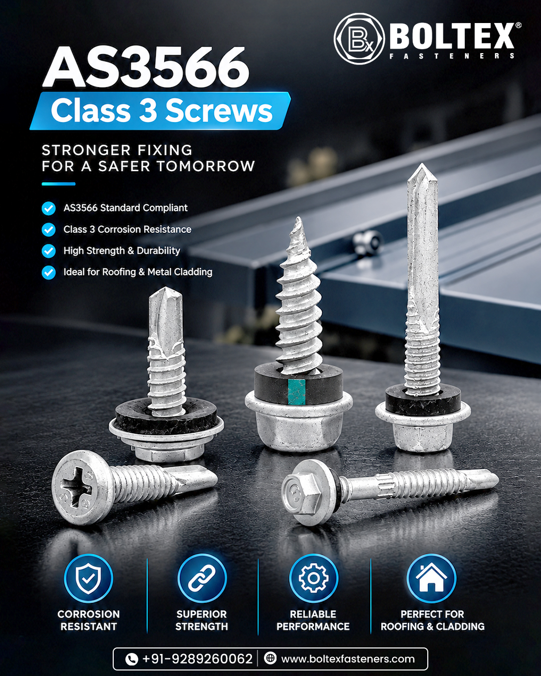 AS3566 Class 3 Screws for Roofing & Cladding