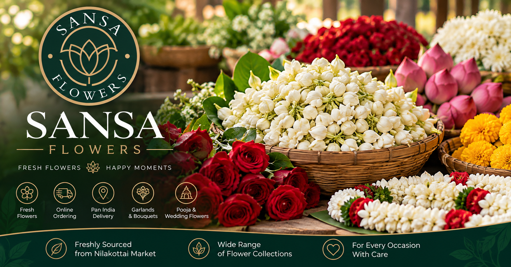 Sansa Flowers – Fresh Flowers, Wedding Garlands & Flower Decoration